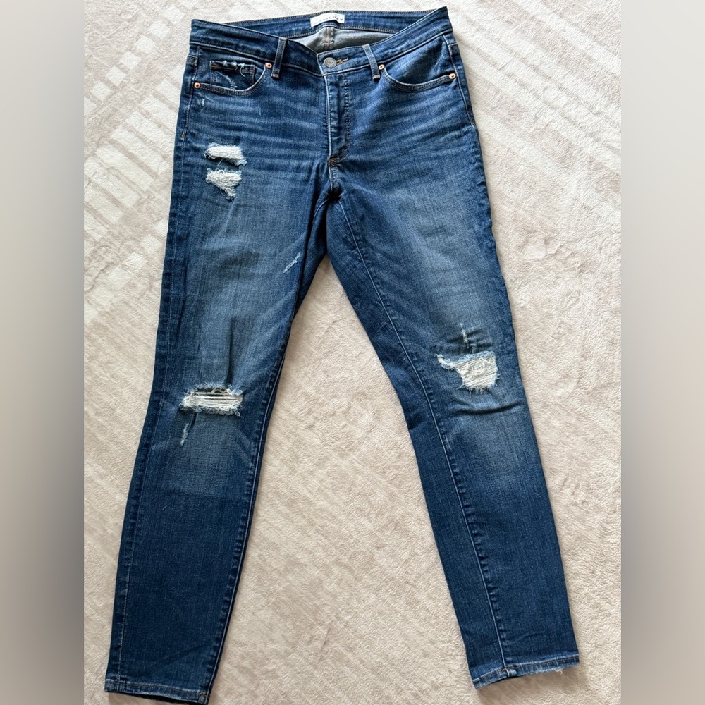 LOFT Blue Distressed Skinny Jeans